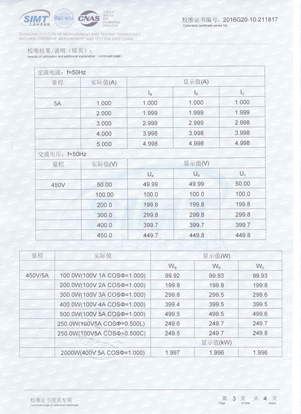 三相多功能表校准证书2