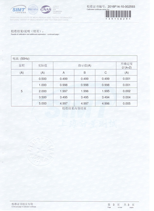 三相电流表校准证书2